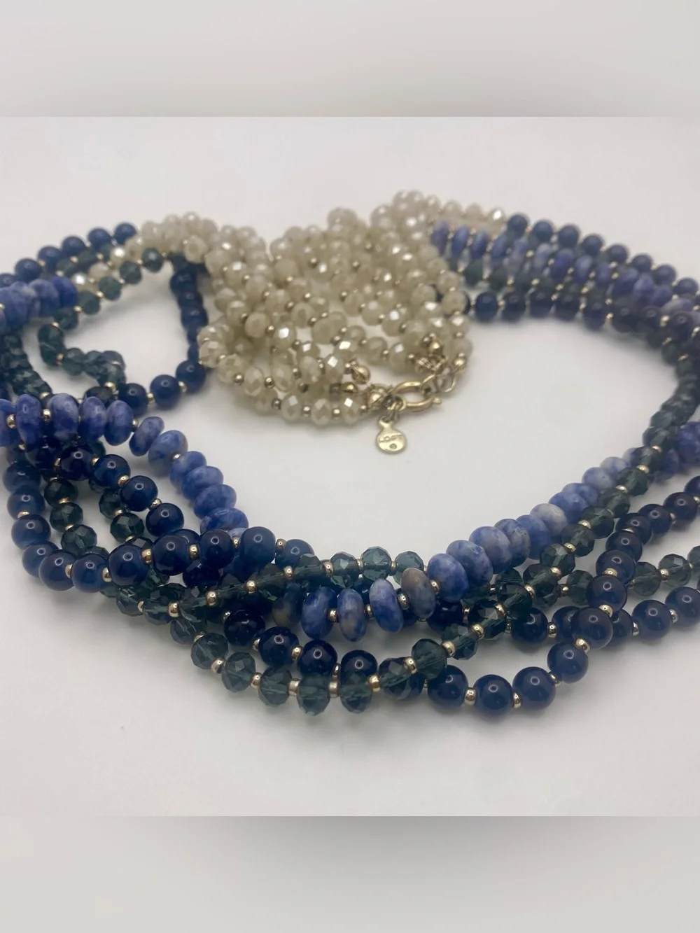 LOFT Beaded Blue And White Statement Multi-Strand Necklace, 21”